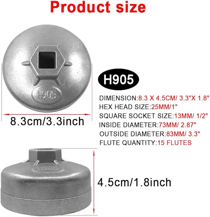 73-74mm Oil Filter Wrench, 15 Flutes Oil Filter Removal Tool Socket Compatible with AC Delco PF46/PF47/PF48/PF48e/PF63/PF64 Oil Filter for Chevy/Toyota/GM/Chrysler/Equinox 1.5L(1PC)