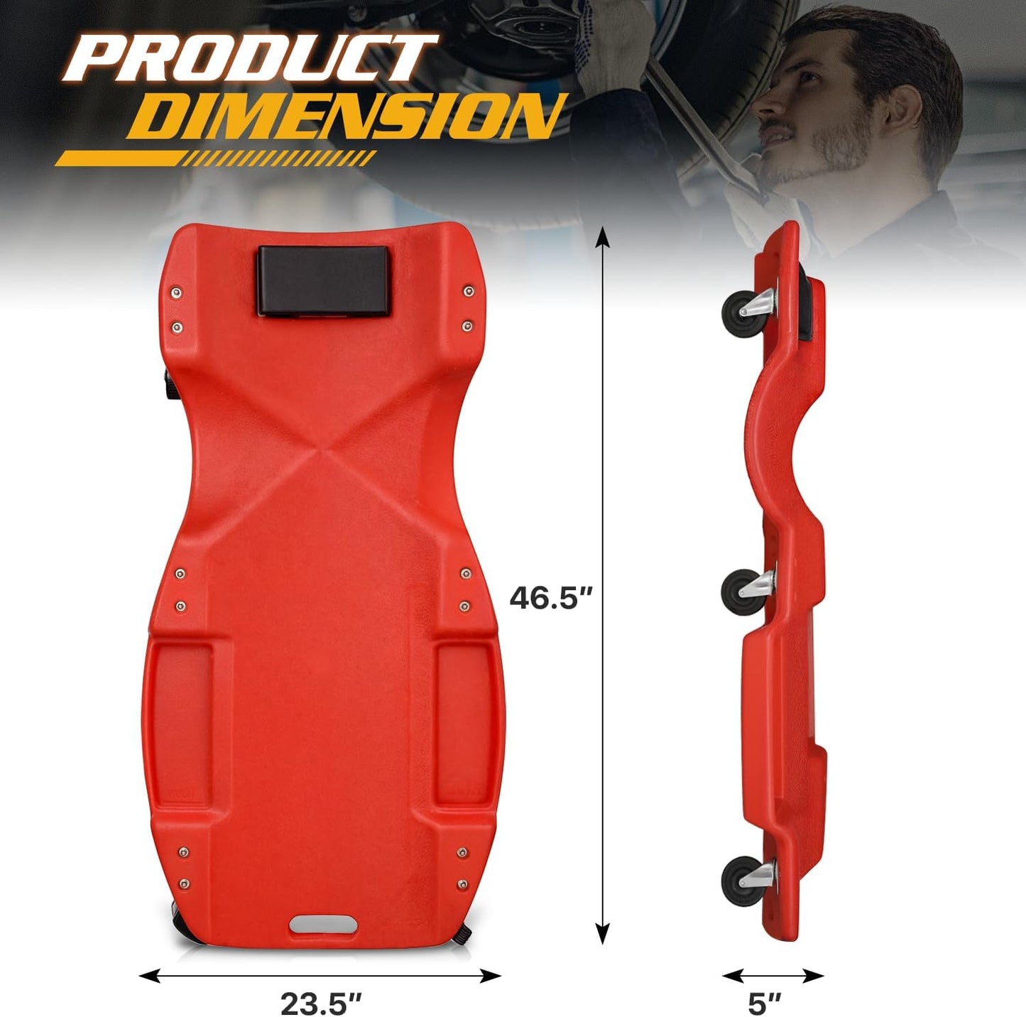 Magshion Rolling Garage Creeper with Padded Headrest, Shop Creeper 46.5" Mechanic Cart with Double Tool Tray and 6 Casters, Lightweight Floor Creeper Automotive Creeper - 440 lbs Capacity (Red)