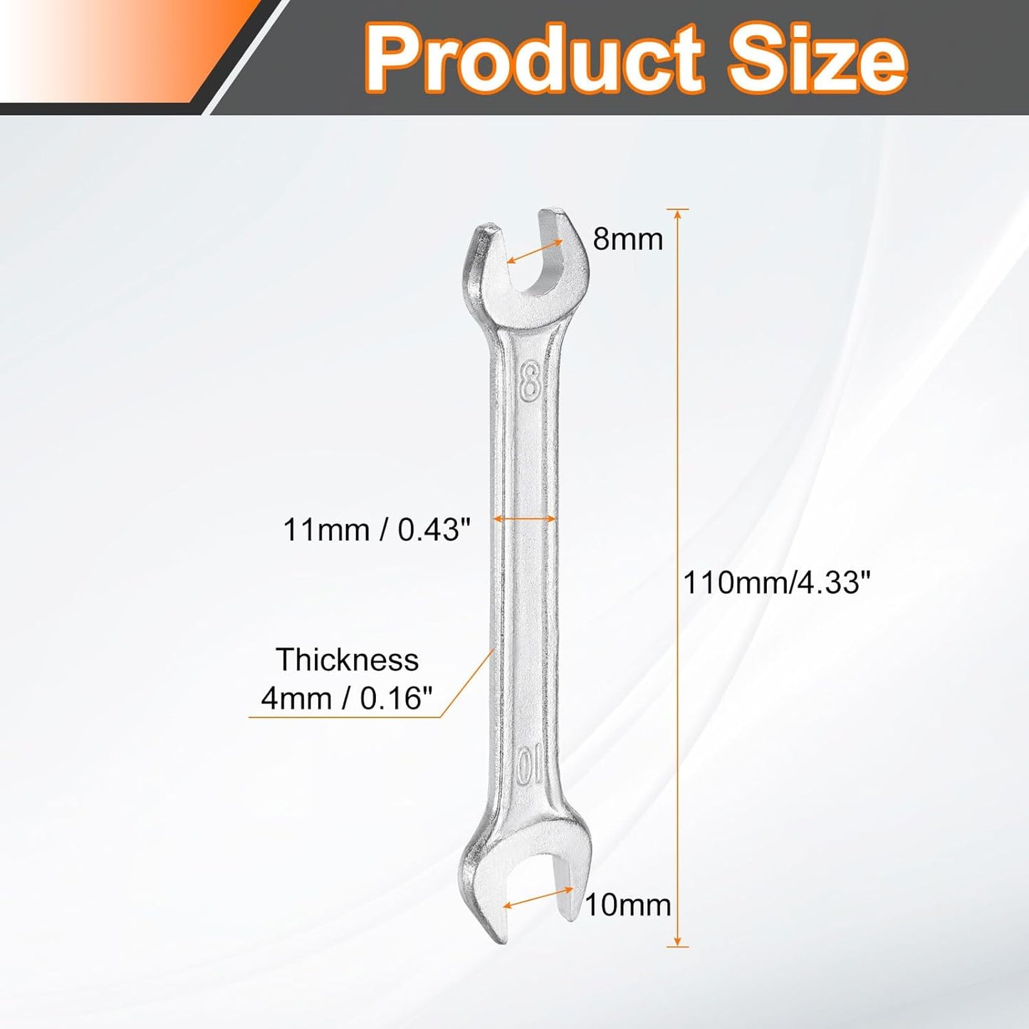 HARFINGTON 2pcs Double Open End Wrench 8mm x 10mm Metric 15 Degree Offset Angle Small Flat Head Wrench Galvanizing Open Ended Spanner for Automotive Repair Furniture Assembly