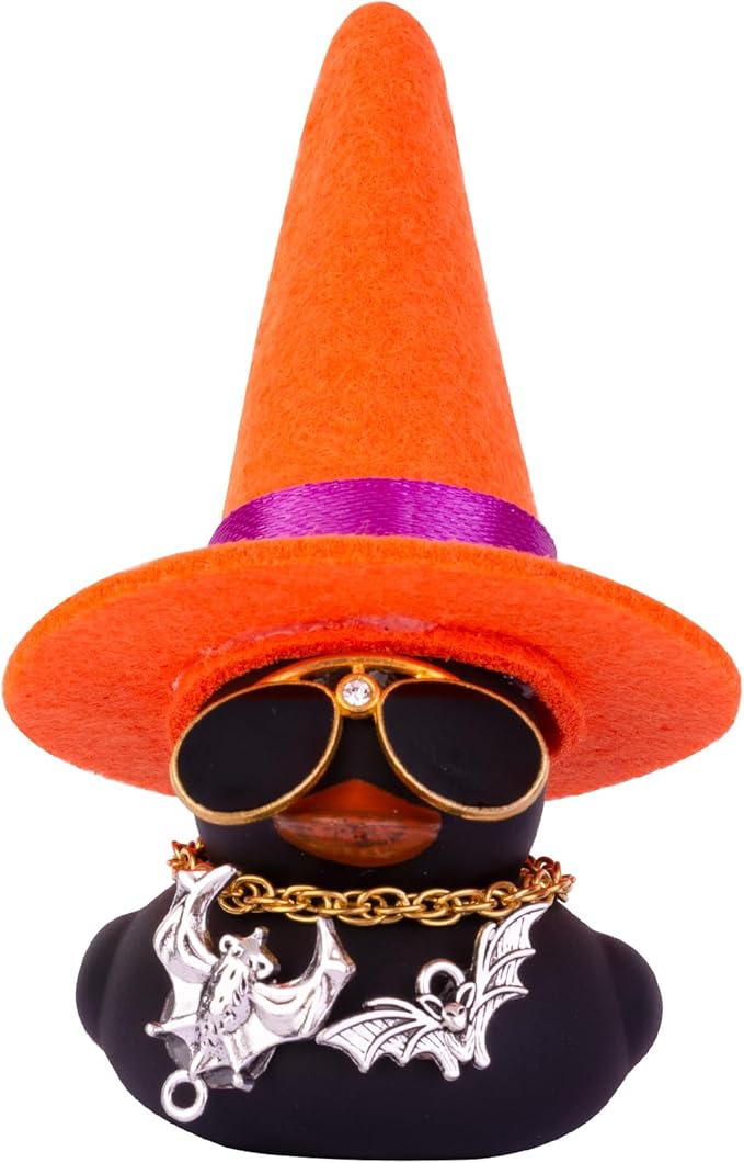 Car Rubber Duck Ornaments Halloween Duck Car Dashboard Decorations with Mini Witch Hat Sunglasses Necklace Halloween Accessories for Halloween Themed Gifts(W20)