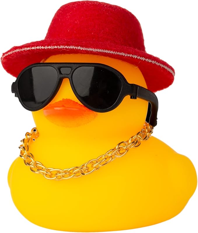 Rubber Duck Car Ornaments Duck Car Dashboard Decorations Accessories with Mini Top Hat Necklace and Sunglasses(T3)