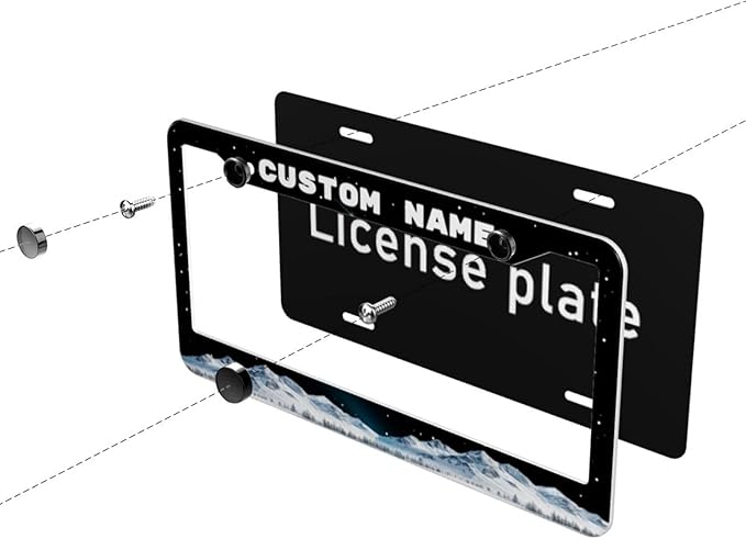 Custom License Plate Frame Snow-Capped Mountains 2 Pack Personalized Add Text Black Custom License Plate Frame with Standard Us Canada Vehicles 12.3 X 6.3in