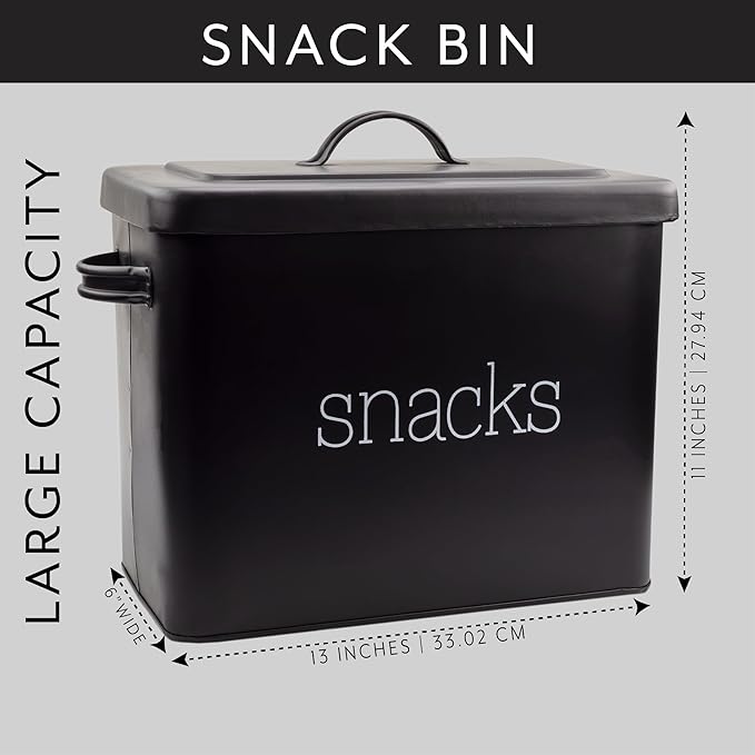 AuldHome Design Black Enamel Snack Bin; Modern Farmhouse Style Snack Container, Ideal for Single Serving Snacks