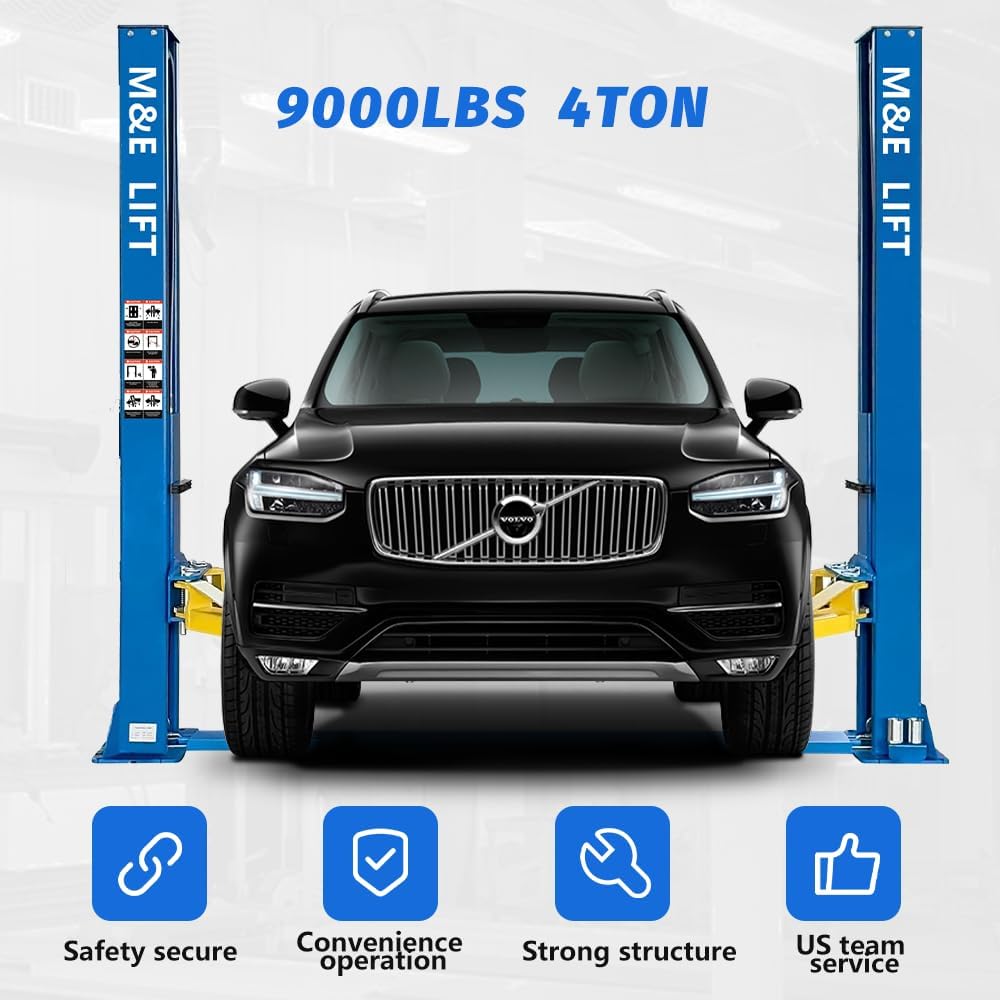110v 9000lbs 2 Post Lift Car Lift Auto Hoist Full Rise Time 50SEC 2 Post Truck Lift for Home/Shop Automotive Lift for Repair Shop, Blue