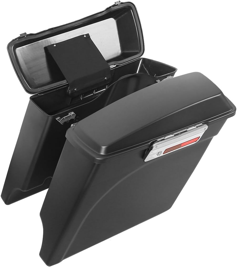 XFMT Motorcycle Stretched Saddlebags 5" Extended Hard Saddle Bags For Harley Touring Road King Street Glide Road Glide Electra Glide Ultra Classic 1993-2013, Matte Black