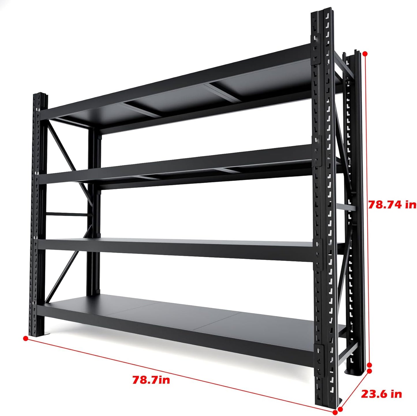 Garage Shelving Heavy Duty - 6.5ft W Extra Large Metal Shelving Units and Storage for 6500lbs, 4tier Adjustable Basement Storage Industrial Shelves Pallet Racking Organizer (23.6"D *78.7"W * 78.7"H)