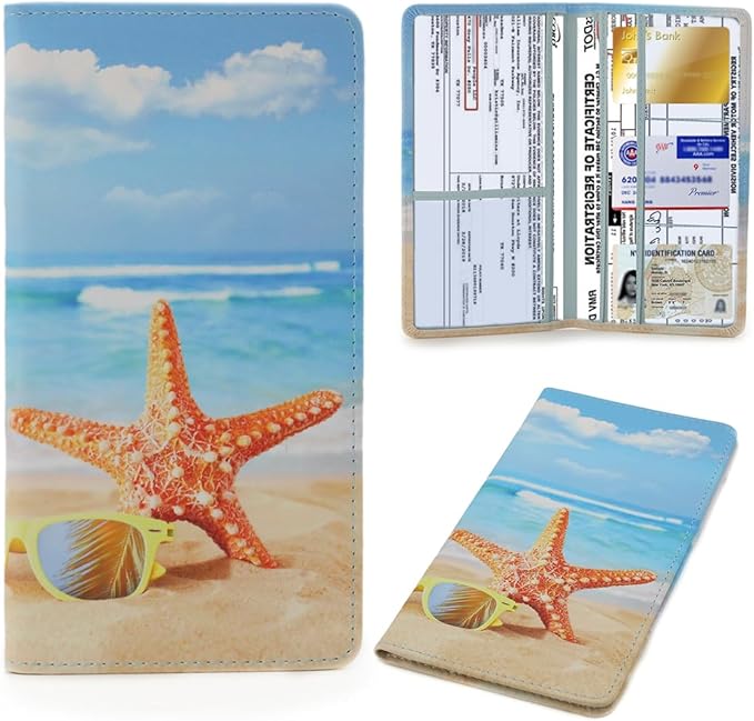 Leather Car Registration and Insurance Card Holder, Car Document Holder for Cards License with Magnetic Shut(Blue)