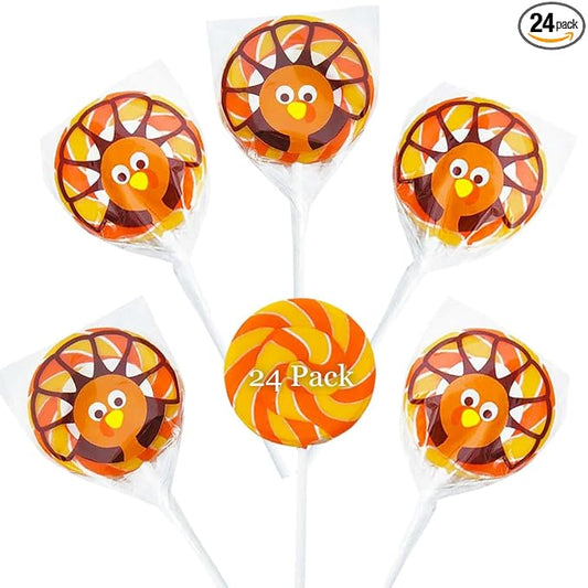 Turkey Swirl Lollipops - 24 Candy Suckers Individually Wrapped Bulk - 2 Inch Pops - Great for Thanksgiving Candy