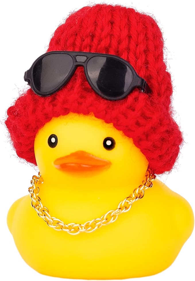 Car Rubber Duck,Yellow Duck Car Dashboard Decorations Accessories with Mini Beanie Hat Necklace and Sunglasses(W1)