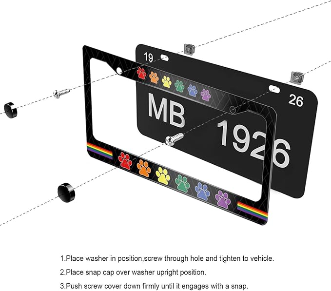 Gay Rainbow Paw Print License Plate Frame Pride for Car Decorative Parts Stainless Steel License Plate for Standard Us Canada License Plate Holder 12x6 Inch
