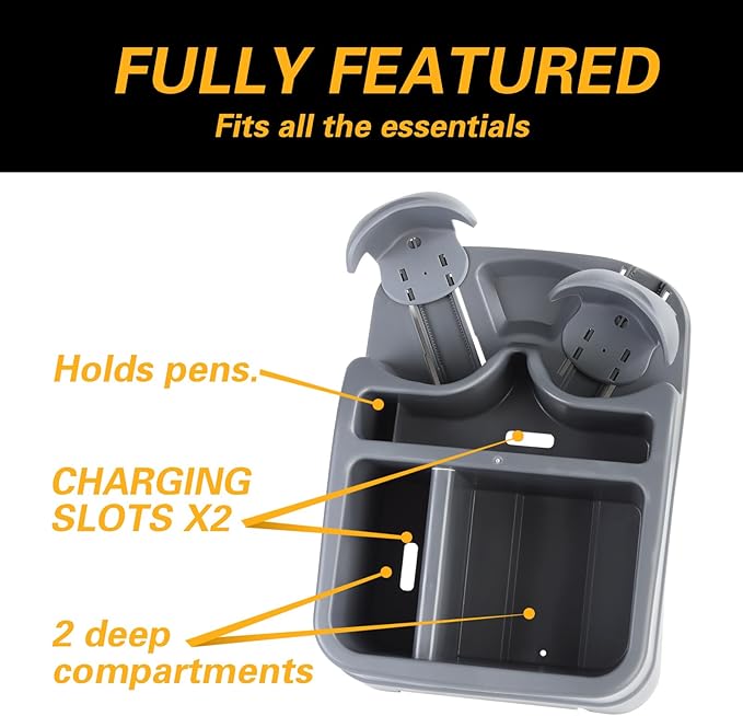 Universal Big Center Console for Cars, Trucks, Minivans, SUVs, Car Console Organizer with 2 Adjustable Cup Holders, Seatbelt for Secure Hold Car Seat Organizer, Truck Floor Console