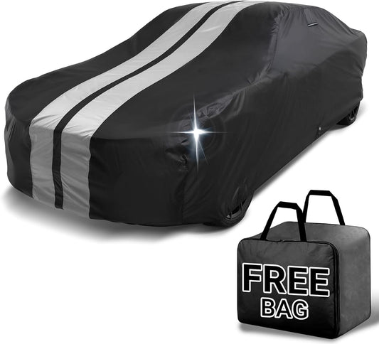 iCarCover Custom Car Cover for Chevy Impala Wagon (1971-1976) Waterproof All Weather Rain Snow UV Sun Protector Full Exterior Indoor Outdoor Car Cover (Stripe - Black/Gray)