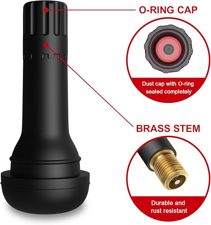 SUNSOUL TR413 Brass Stem EPDM Rubber Snap-in Tire Valve Stems for 0.453 Inch 11.5mm Rim Holes, Pack of 5pcs Valves