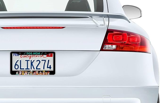 2PCS Dog Mom Pattern License Plate Frames for Men Women - Universal Aluminum Stainless Steel Pet Personalized Car Tag Covers Holder with Screws, Caps, Rattle Proof Pads and Handlebar Stickers