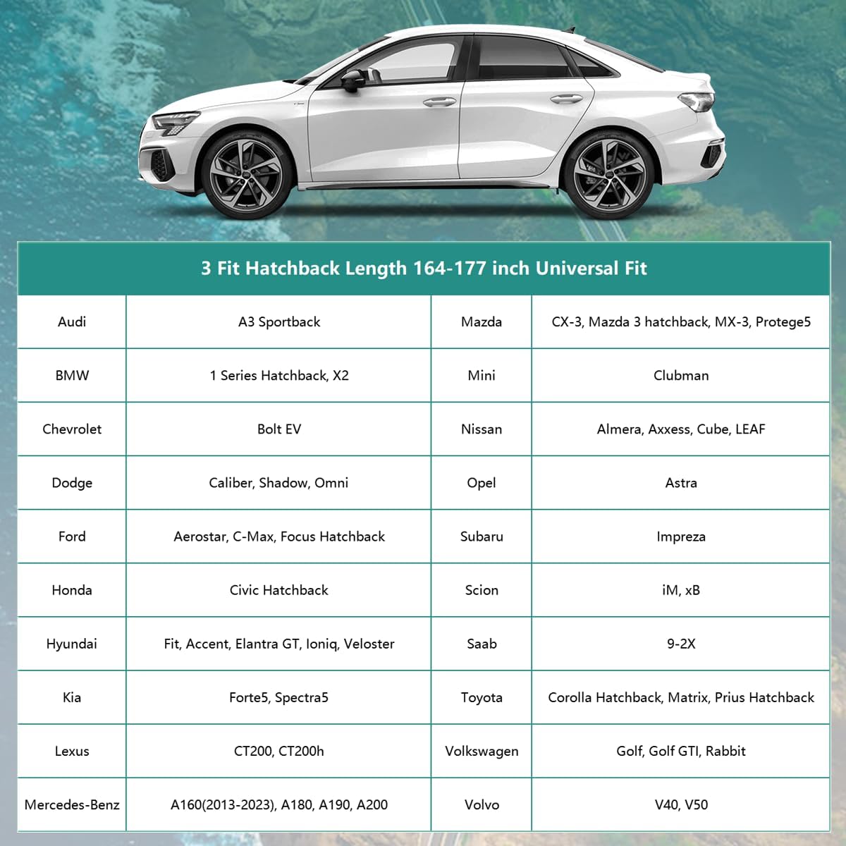 16 Layers Waterproof All Weather Car Cover - Universal Fit VW Golf, Honda Civic, Mazda 3, Toyota Corolla, Ford Fiesta, Nissan Leaf, Mini Clubman