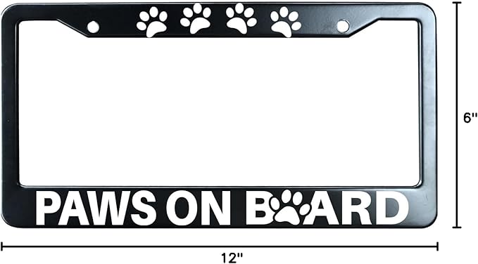 Paws On Board Matte Black License Plate Frame Cover for Men/Women, Heavy Duty Stainless Steel Auto Car Tag Frame with 2 Holes & Free Screws,Unique Cat and Dog Lover Gift