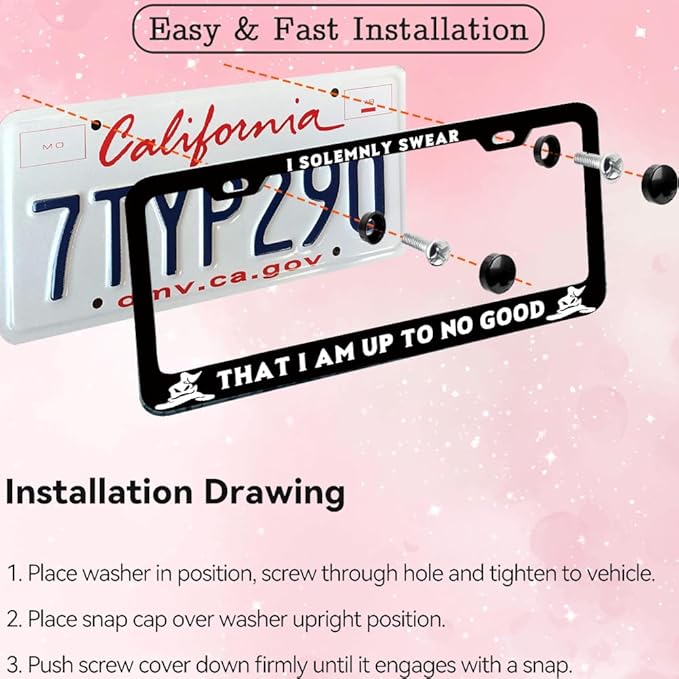 1pcs I Solemnly Swear That I Am Up to No Good License Plate Frame for Women, Funny car Decorative tag Frames Girly, License Plate Cover Holder for Vehicle with Double Sided car Keychain tag