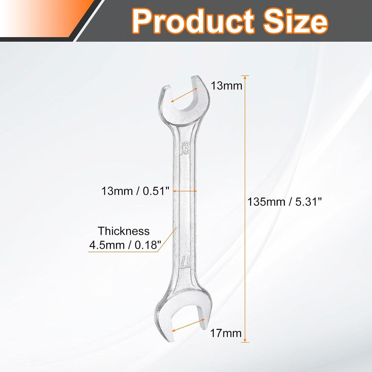 HARFINGTON 2pcs Double Open End Wrench 13mm x 17mm Metric 15 Degree Offset Angle Small Flat Head Wrench Galvanizing Open Ended Spanner for Automotive Repair Furniture Assembly