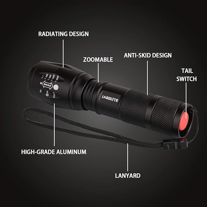 8 Pack LED Emergency Handheld Flashlight, Adjustable Focus, Water Resistant with 5 Modes, Best Tactical Torch for Hurricane, Camping, Dog Walking