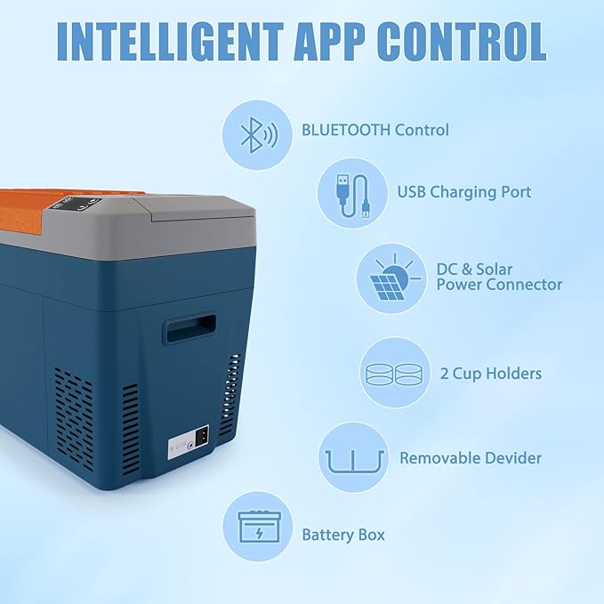 12 Volt Refrigerator, 32 Quart(30L) Portable Refrigerator Freezer(-7℉~50℉) APP Control Car Fridge Cooler with Compressor 12/24V DC and 110-240V AC for Car, Camping and Home Use