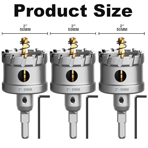 Metal Hole Saw 2" (50mm) 3Pcs Set Heavy Duty Tungsten Carbide Tipped Hole Cutters Set with L-flench, for Steel Iron,Aluminum,Stainless stell,Plastic
