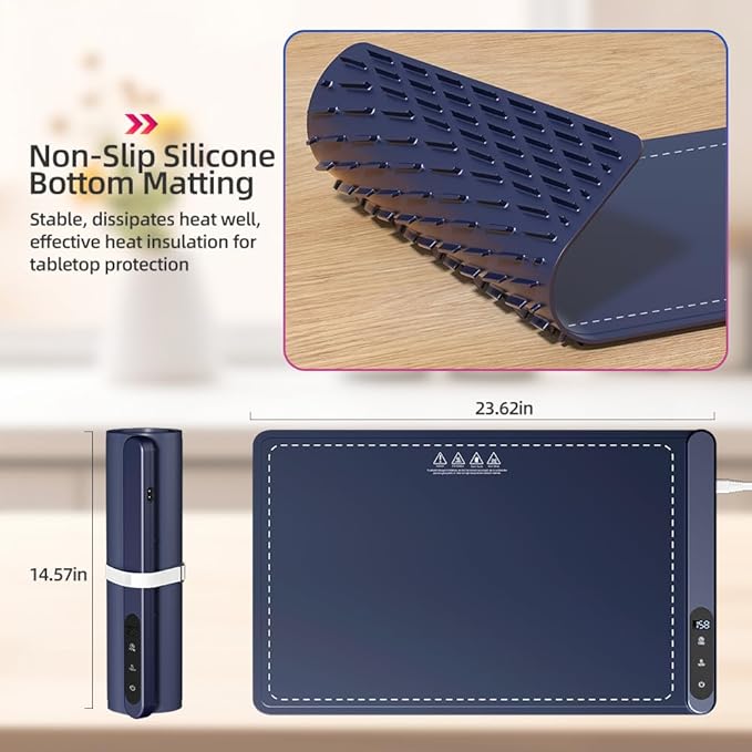 Warming Mat for Food, Heating Fastly in 10s, Full Surface Graphene Heating Food Warming Mat, Electric Warming Tray with 6 Level Adjustable Temperature for Buffets Party and Home Daily Use (Blue)