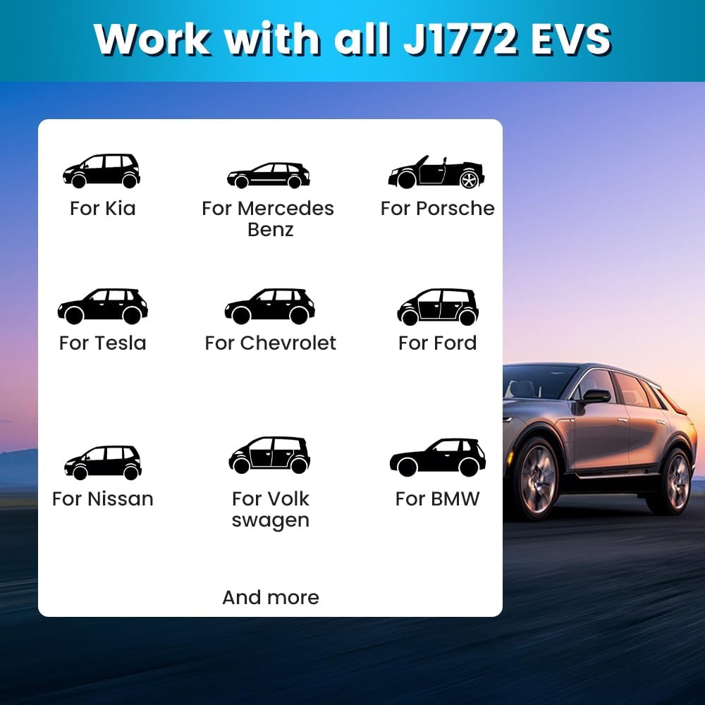 Portable Level 1 and Level 2 EV Charger 240V 32A (7.68kw) with 26ft Charging Cable NEMA 14-50 5-15 for SAE-J1772 Electric Vehicles Charging Station