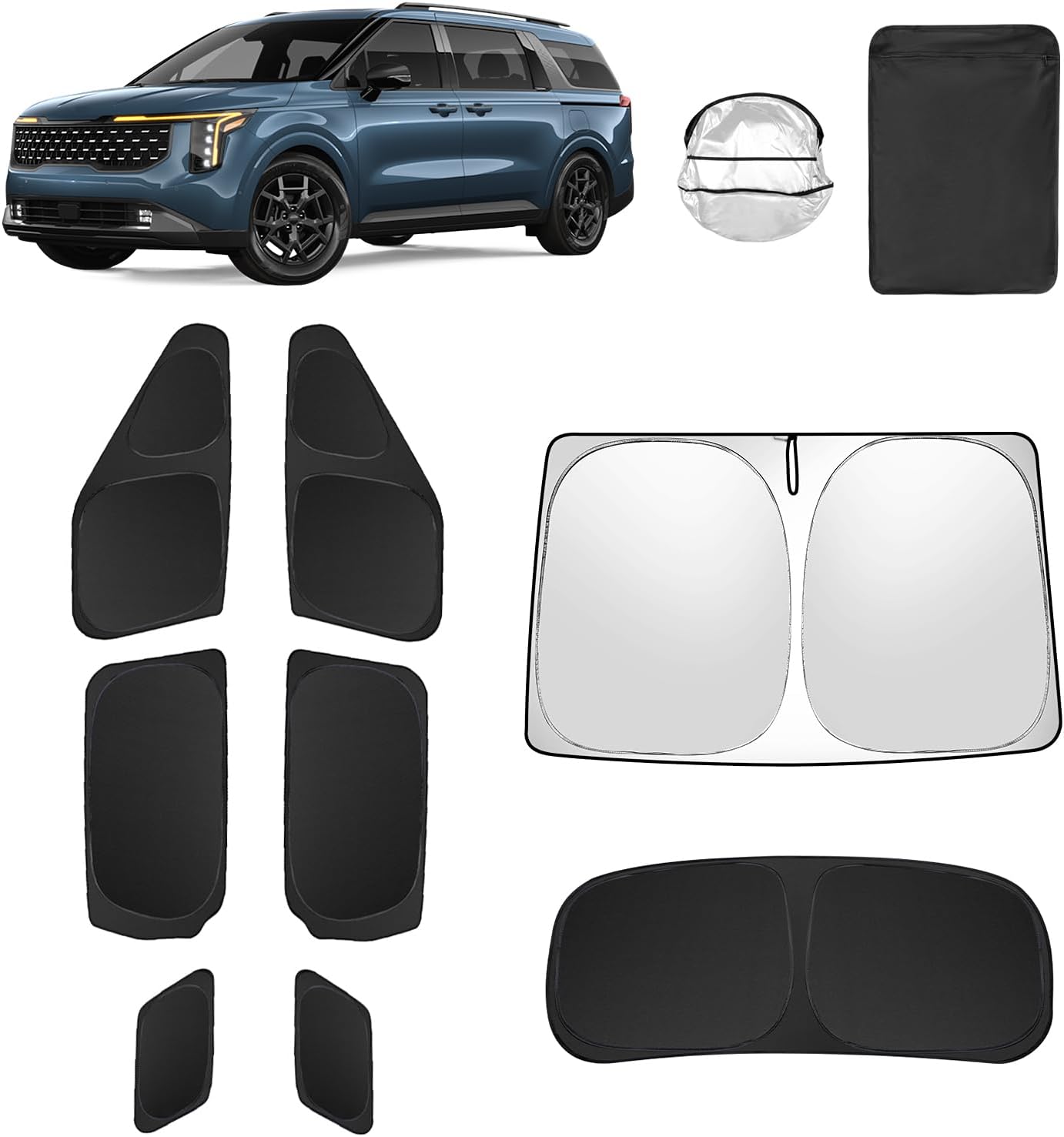 8pcs Car Window Shades for Kia Carnival 2022-2025 Accessories,Windshield Side Rear Full Sunshade,Sun Visor UV Blocking, Privacy Protection and Blackout for Camping Outdoor