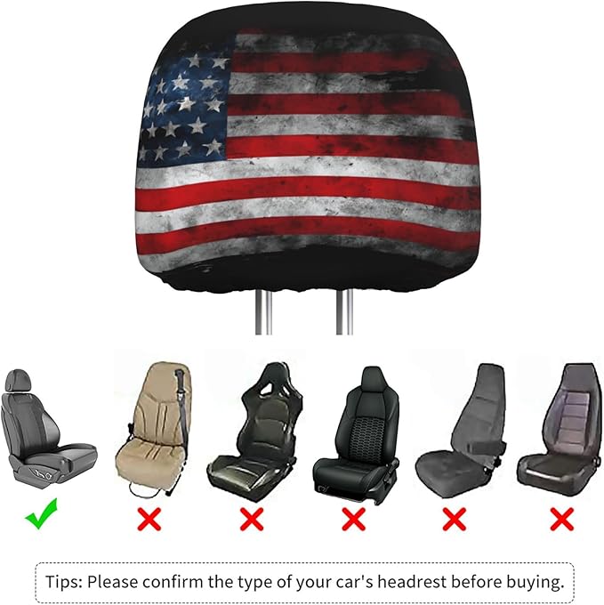Dujiea 2 Pack American Black Flag Car Headrest Covers - Universal Soft Car Seat Head Rest Protector, Vehicle Accessories Fabric Headrest Cover for Cars, Vans & Trucks