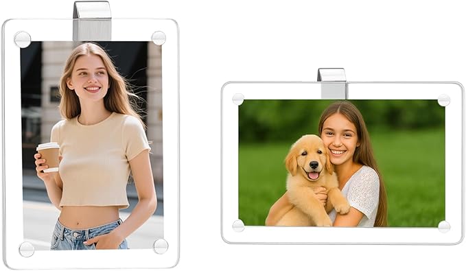 2 Pcs Car Picture Holder,Acrylic Magnetic Personalized Photo Holder,Personalized Picture Frame for Cars, Photo Car Visor Clip,Car Sun Visor Photo Holder