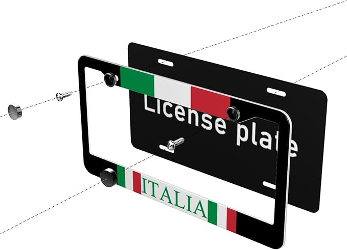 Italian Flag License Plate Frame - 1 Pack Aluminum Metal License Plates Italy License Plate Holder Novelty Auto Car Tag Universal USA Car Accessories with 2 Holes