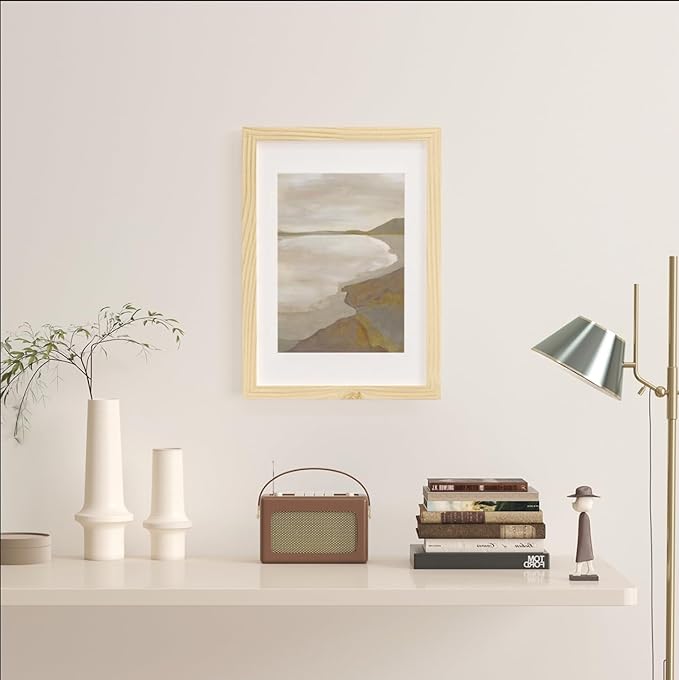 KINLINK A3 Picture Frame Wood Grain Set of 4, Wooden Photo Frames Matted A4 with Plexiglass for A4 with Mat or A3 without Mat for Wall Display