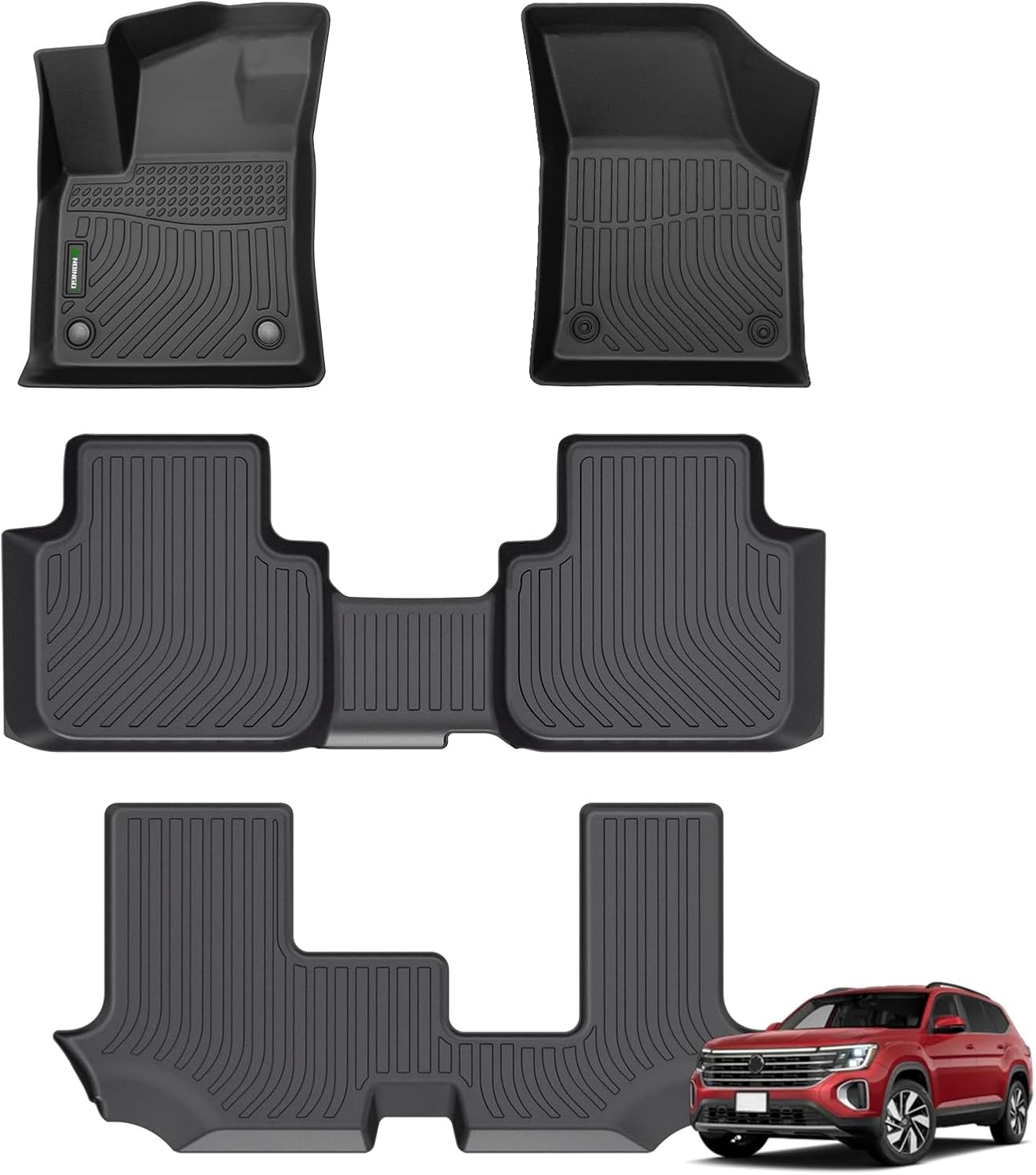ANBINGO® Floor Mats Custom Fit for VW Atlas 2018-2025 7 Passenger Bench All Weather Guard Car Mats TPE Automotive Floor Liners Front& Rear& 3rd Row Full Set VW Atlas Accessories-Black