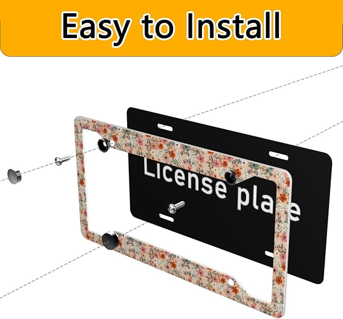 License Plate Frame 2 Pack Front Rear Aluminum Metal Rust-Proof Universal Car Tag Frames Holder with 4 Holes Car Decor Accessory with Screws for Men Women - Boho Pigeon Flowers