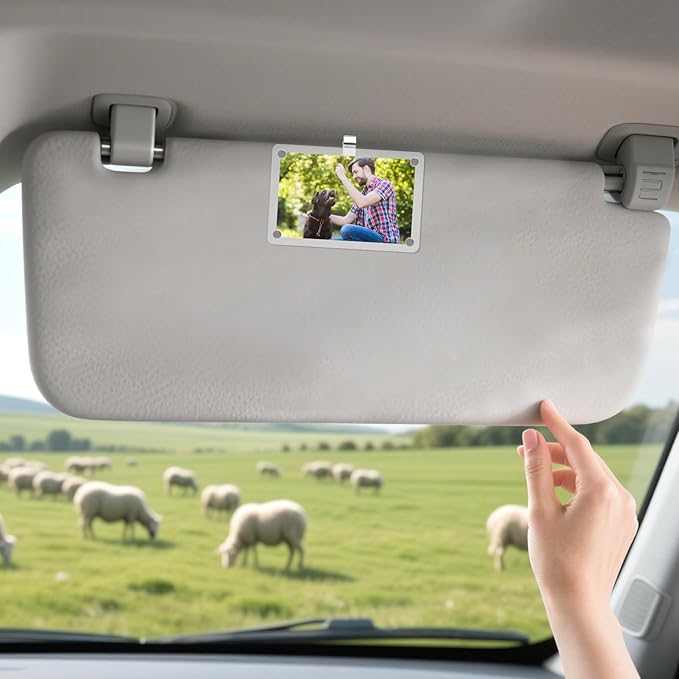 4 Pcs Car Visor Picture Holder, 2.36 x 3.54 Inch Acrylic Personalized Car Accessories with Photo Visor Clip, Magnetic Picture Frame Suitable for Adding Family or Personal Photos
