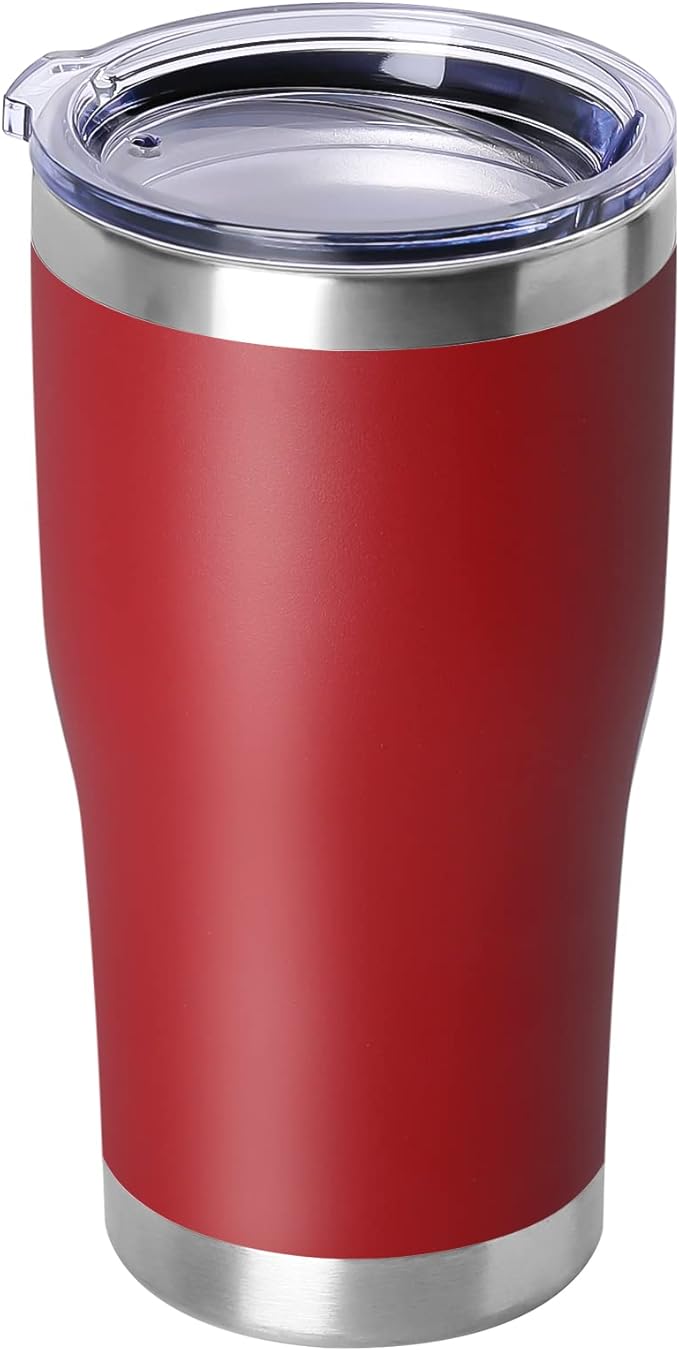 DOMICARE 20oz Tumbler with Lid Stainless Steel Tumblers Bulk, Double Wall Vacuum Insulated Coffee Travel Mug Powder Coated Tumbler, 1 Count (Pack of 1) Red