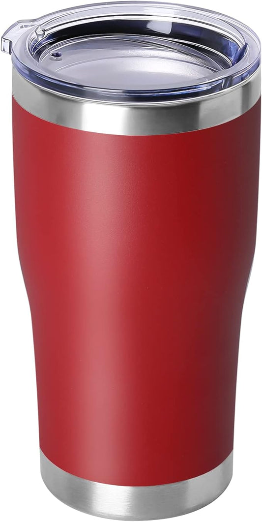 DOMICARE 20oz Tumbler with Lid Stainless Steel Tumblers Bulk, Double Wall Vacuum Insulated Coffee Travel Mug Powder Coated Tumbler, 1 Count (Pack of 1) Red