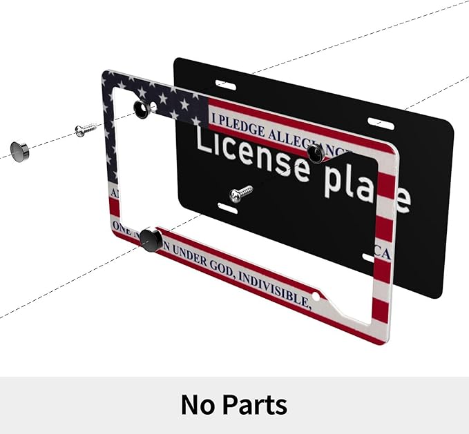 Patriotic American Flag License Plate Frame - 1 Pack Personalized Aluminum Car License Plate Cover Pledge of Allegiance 4 Hole Auto Car Tag for Women/Men Pledge License Plate Holder