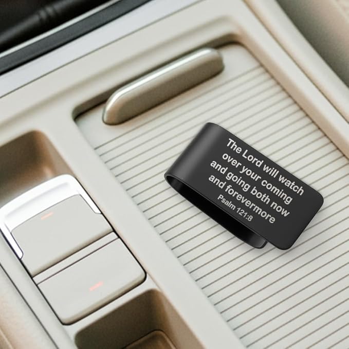 The Lord Will Watch Over Your Coming and Black Visor Clip for Cars, Bible Verse Engraved Car Visor Clip, Christian Gifts for Drivers Family Friends, New Driver Gifts, Funny Car Accessories