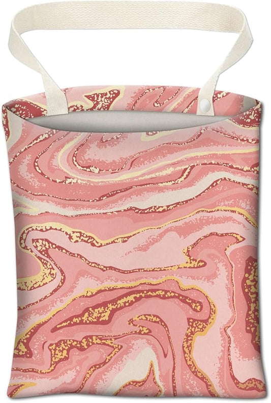 Car Trash Can, Cute Car Trash Bag, Hanging Car Organizer and Storage Bag, Trash Bin for Car Accessories, Vehicle, Travelling, Camping Luxury Pink Gold Marble