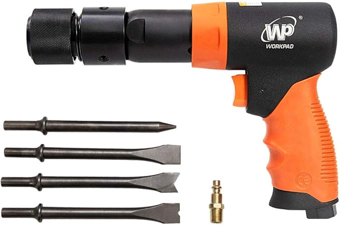 WORKPAD 190mm Long Barrel Air Hammer with Quick Change Chisel Retainer and 4-Piece Chisels Set, Pneumatic Tools
