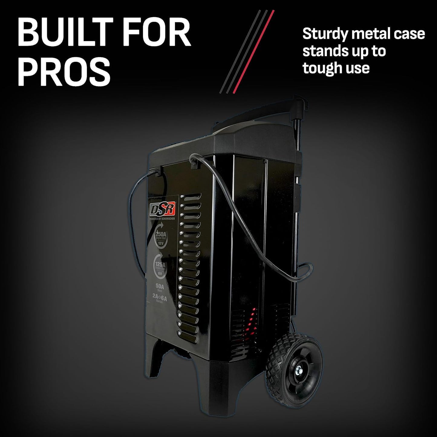 Schumacher Electric DSR Pro Series 6V / 12V Wheeled Battery Charger & Engine Starter - Heavy Duty Car Battery Charger & Maintainer - Fully Automatic - 125/250 Amps - DSR161