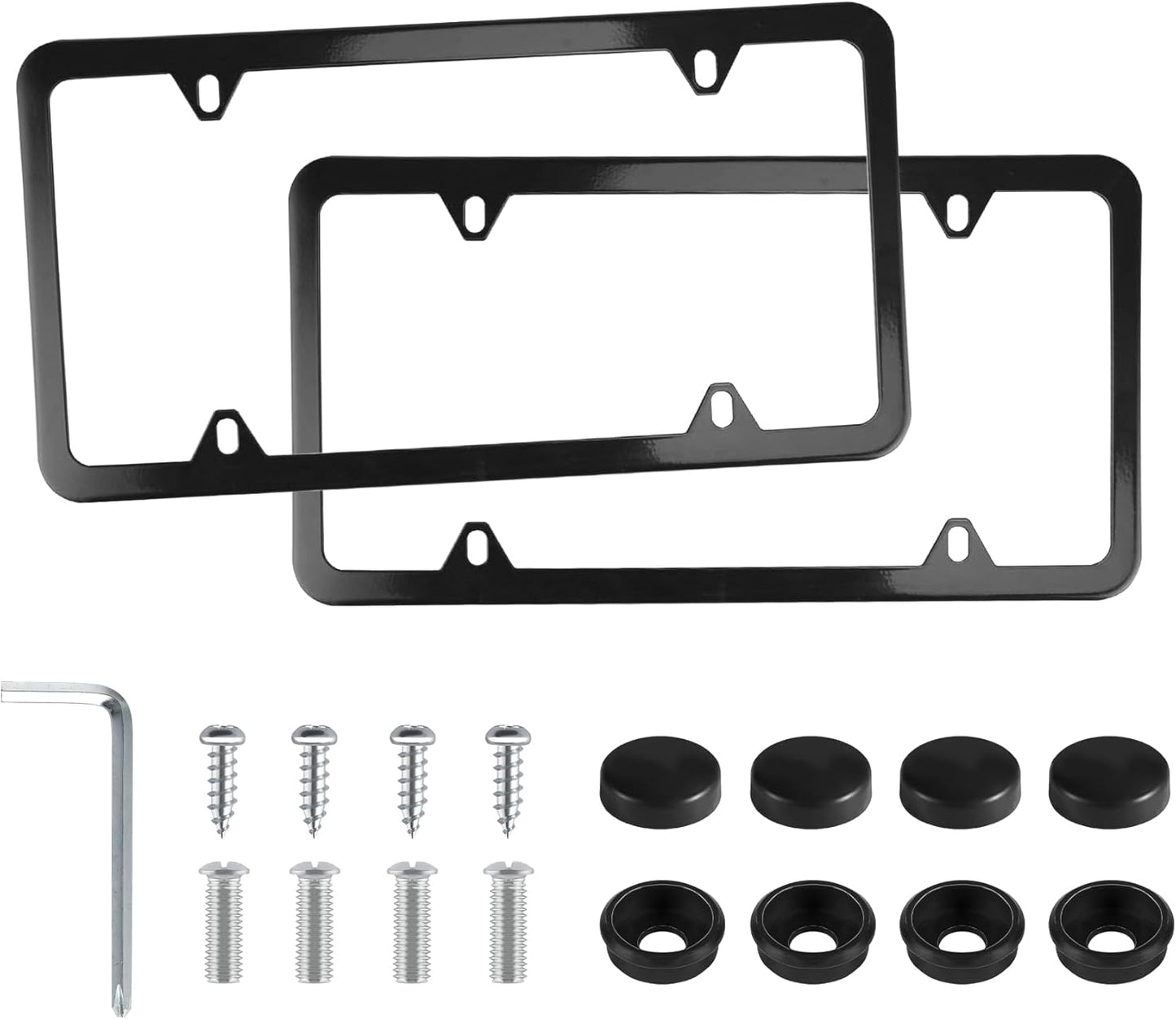 LivTee 4 Holes Stainless Steel License Plate Frames, 2 PCS Car Licence Plate Covers, Automotive Exterior Accessories Slim Design with Bolts Washer Caps for US Vehicles, Black