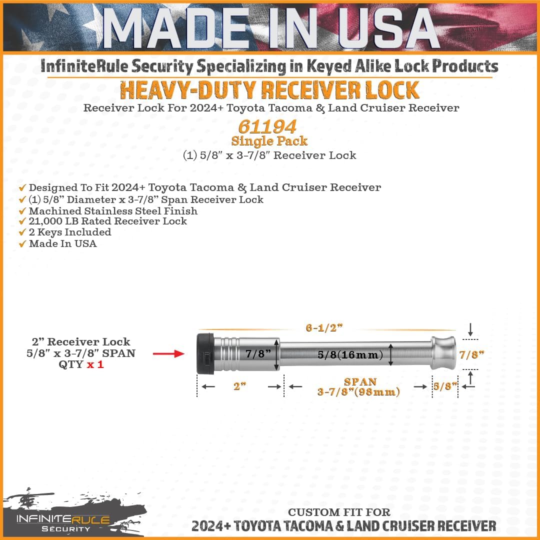 61194 | Single Pack, Receiver Lock for 2024+ Toyota Tacoma & Land Cruiser