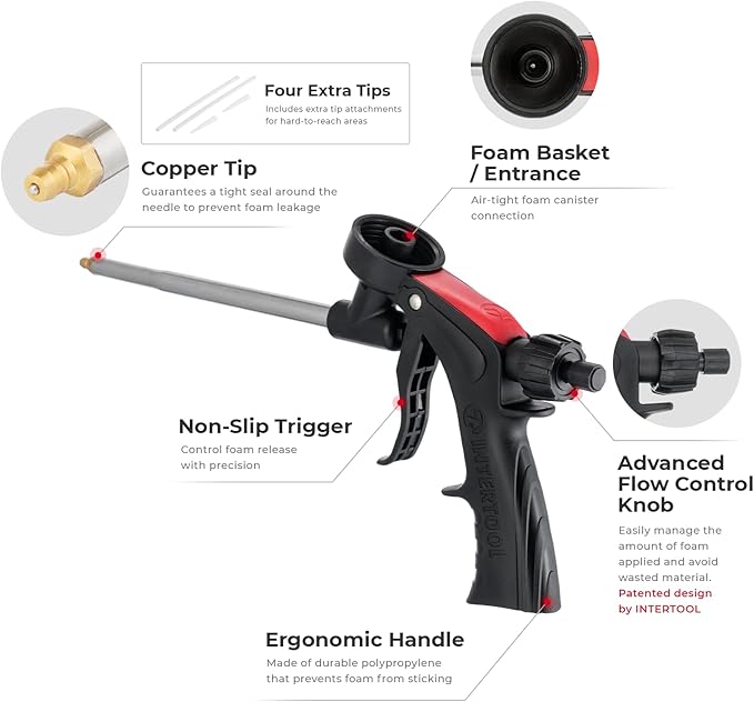 INTERTOOL Expanding Foam Spray Gun 2 Pack - PU Sealant Foam Applicator for Caulking Insulation Dispensing Filling Gaps and Cracks PT-0608-2