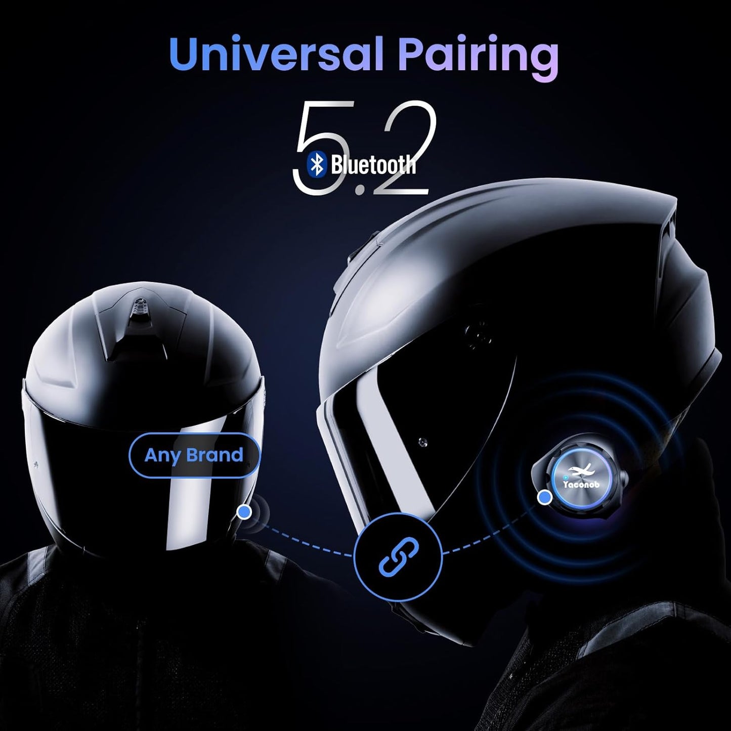 Y3 Helmet Bluetooth Intercom Headset (More Suitable for Couples), Auto Answer Phone, Music, Intercom, Active Noise Cancellation, Waterproof (2 Pack)