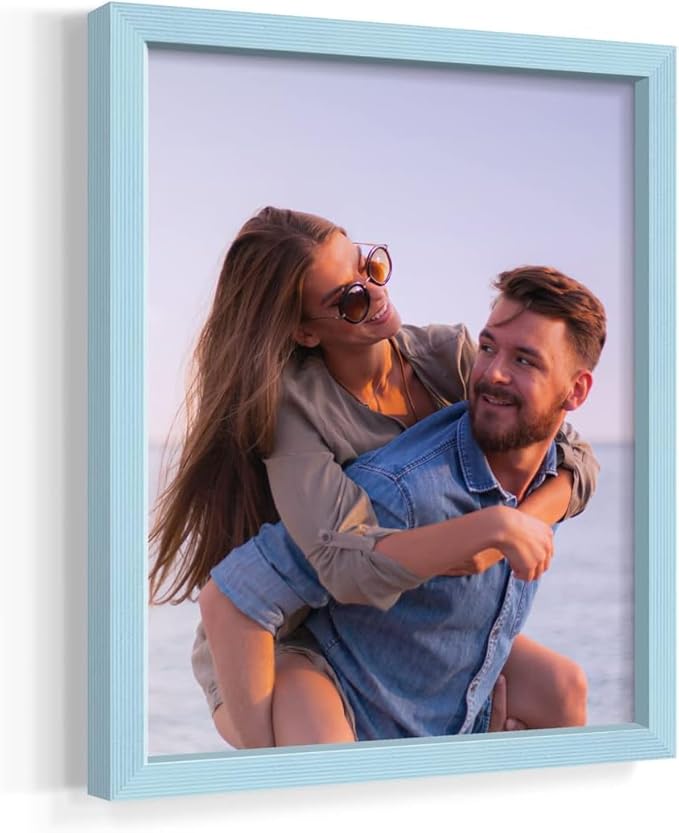 Renditions Gallery Set of 9, 8X10 Custom Photo Prints with Real Wood Picture Frames. Create Personalized Photos with Peel & Stick Photo Frames. Blue Frame
