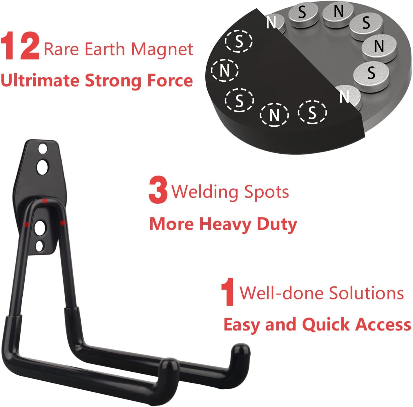 MUTUACTOR Large Magnetic Hooks,2pcs Super Strong Magnetic Storage Hooks for Hanging Tools Heavy Duty Magnetic Storage Hooks for Tools Organization,Power Drill Drivers,Tool Box,Chest or Metal Cabinet