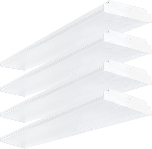 ANTLUX 4FT LED Wraparound 40W Shop Lights for Garage, 4400lm, 4000K, 4 Foot Crystal LED Wrap Light, 48 Inch Integrated Linear Strip Flush Mount Office Workshop Ceiling Lighting Fixture, 4 Pack