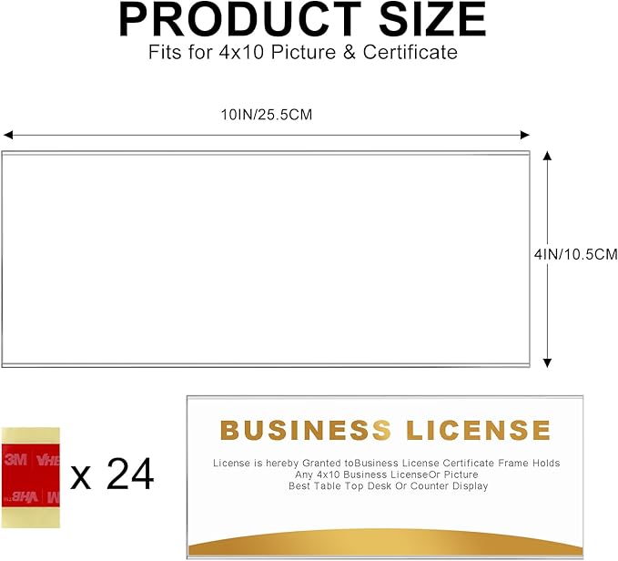 Business License Frame, 6 Pack 4x10 Inch Acrylic Clear Cosmetology License Frame Holder for Wall, License Certificate Holder for Restaurants Office School to Display Important Documents,No Drilling
